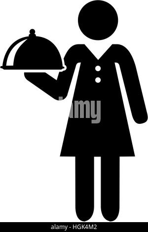 Waitress pictogram with plate Stock Photo