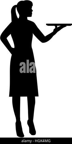 Waitress with plate silhouette Stock Photo