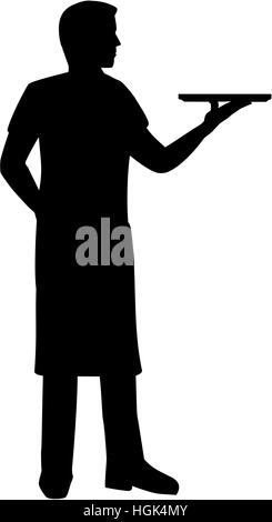 Server with plate silhouette Stock Photo