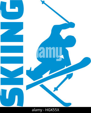 Skiing word with skier Stock Photo