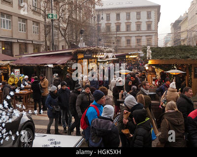 Christmas market on Vorosmarty Ter square in Budapest city center, Hungary Stock Photo