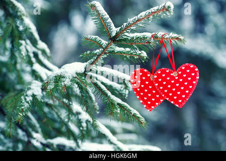 red heart on winter tree Stock Photo