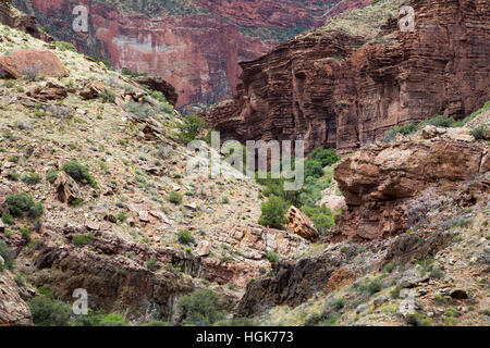 The Redwall Limestone layer on top of Bright Angel Shale and the Tapeats Sandstone layers. Grand Canyon National Park, Arizona Stock Photo