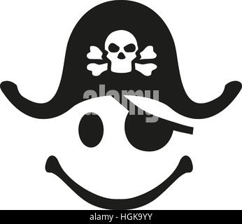 A pirate emoji emoticon smiley face character wearing a cap and eye ...