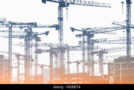 construction  cranes illustration - construction site Stock Photo