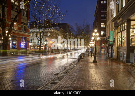 Vancouver, BC, Canada - December 9, 2016 - Early morning image of Gastown  Photo: © Rod Mountain  http://bit.ly/RM-Archives  @rod mountain Stock Photo