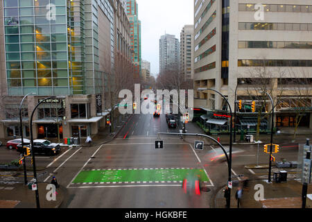 Vancouver, BC, Canada - December 9, 2016 - Intersection of Hornby and Smithe in Vancouver, BC.  Photo: © Rod Mountain  http://bit.ly/RM-Archives Stock Photo