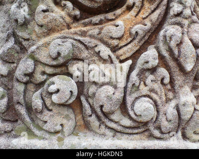 Gorgeous pattern of the medieval carved stone wall in Prasat Hin Muang Tam shrine, Buriram, Thailand Stock Photo