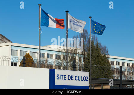 Logo and exterior / front / outside / exterior of the United Technologies site ( formerly CIAT company ) works in Culoz, France. Stock Photo