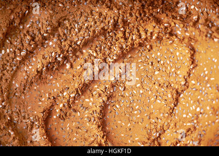 Cocoa powder with chia seeds background close-up Stock Photo