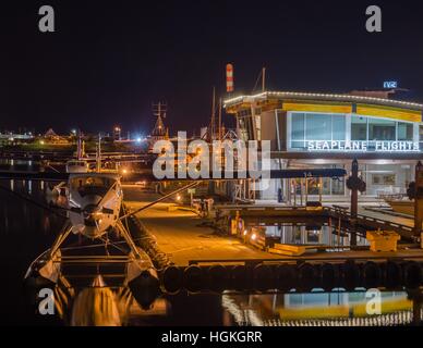 Float planes waiting in the inner harbour in Victoria, BC, Canada. Stock Photo