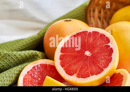Closeup of ripe and fresh red grapefruit. Copy space Stock Photo
