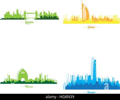 Set of skylines of different cities, Vector illustration Stock Vector