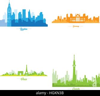 Set of skylines of different cities, Vector illustration Stock Vector