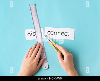 Disconnect Hand Cut Word Split Concept Stock Photo