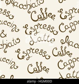 Coffee seamless pattern. Lettering. Stock Vector