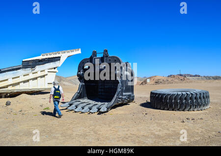 Showel and truck tire at Rio Tinto's Rössing uranium mine in Arandis, Namibia