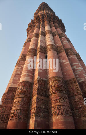 Detail of Qutub (Qutb) Minar, the tallest free-standing stone tower in the world, and the tallest minaret in India, Stock Photo