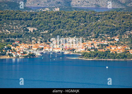 Veli Iz aerial waterfront view, Dalmatia, Croatia Stock Photo