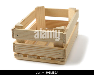 Empty wooden crate for fruits and vegetables isolated on white Stock Photo