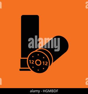 Ammo from hunting gun icon. Orange background with black. Vector illustration. Stock Vector