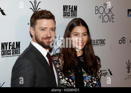Los Angeles, Us. 11th Jan, 2017. Justin Timberlake and Jessica Biel arrive at the premiere of the movie 'The Book Of Love' at The Grove in Los Angeles, USA, on 10 January 2017. - NO WIRE SERVICE - Photo: Hubert Boesl/dpa/Alamy Live News Stock Photo