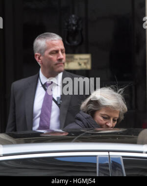 London, UK. 11th Jan, 2017. Theresa May leaves  No 10 Downing Street for Prime Minister Questions. Credit: amer ghazzal/Alamy Live News Stock Photo