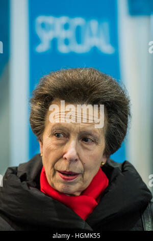 London, UK. 11th January 2017. HRH The Princess Royal, Princess Anne tours the London Boat Show 2017 at the Excel Centre. © Guy Bell/Alamy Live News  Stock Photo