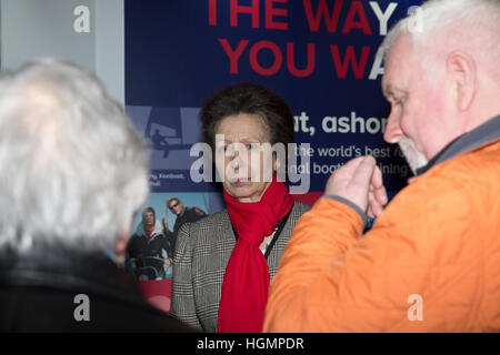 Excel London,UK,11th January 2017,Anne, The Princess Royal visits London Boat Show at Excel which runs until the 15th January 2017©Keith Larby/Alamy Live News Stock Photo