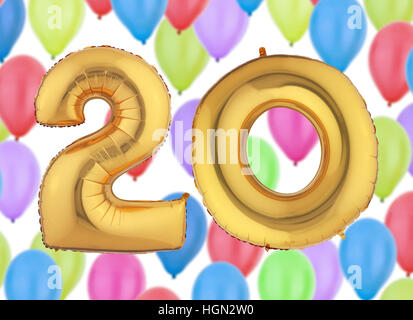 Number 20 Gold Balloon Stock Photo