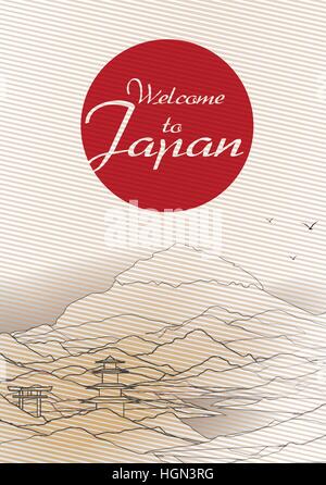 Japanese Vintage Background Postcard Template - Vector Illustration Stock Vector