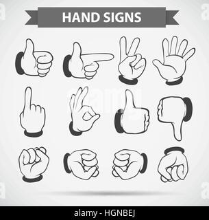 Different hand gestures on white background illustration Stock Vector