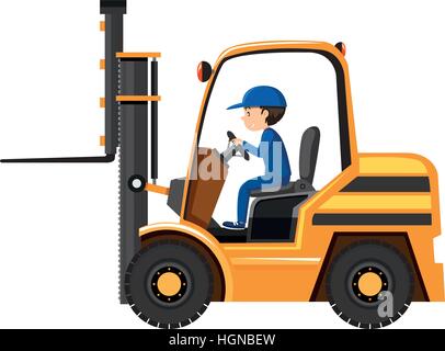 illustration of a forklift truck and driver at work done in retro Stock ...