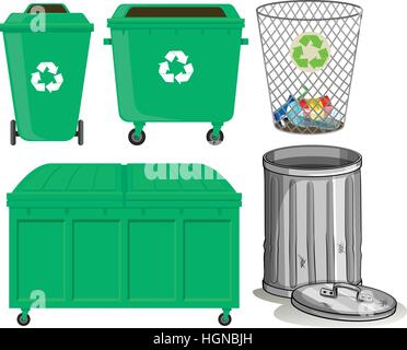 Green trashcans with recycle sign illustration Stock Vector