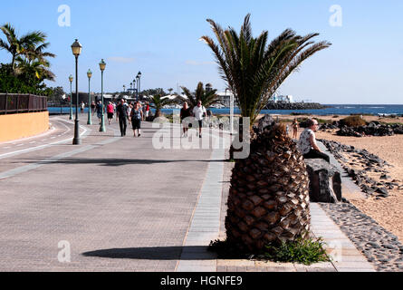 THE MODERN PROMENADE AT CALETA de FUSTE ON THE CANARY ISLAND OF FUERTEVENTURA IN WINTER. Stock Photo