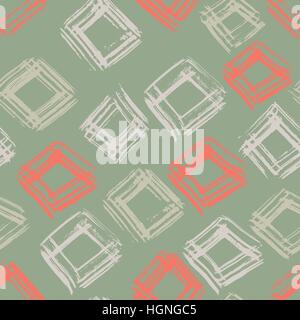 Hand drawn vector seamless pattern. Grunge abstract background. Repeating green and red geometric texture. Vector illustration. Stock Vector