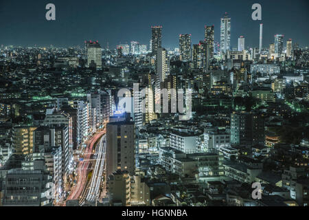 Night scene,Skyscraper of Ikebukuro,view from Bunkyo-Ku,Tokyo,Japan Stock Photo