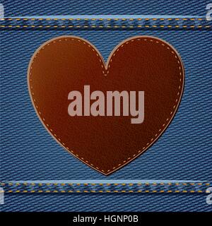 Denim frame with heart icon. Jeans cotton textile and texture theme. Isolated design. Vector illustration Stock Vector