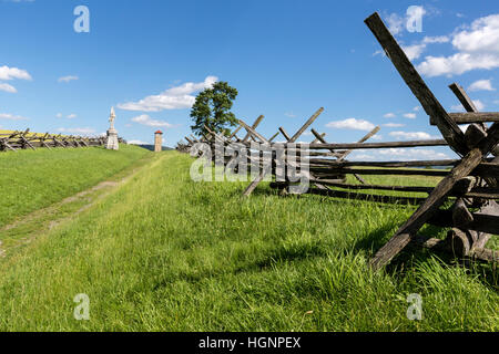 Antietam Battlefield, Maryland.  Sunken Road (Bloody Lane).  Observation Tower in Background. Stock Photo