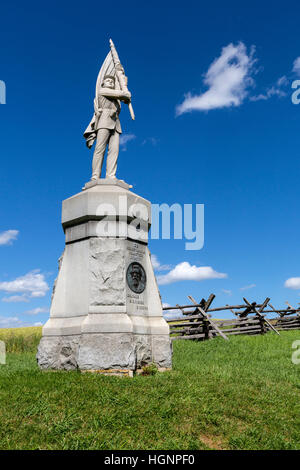 Antietam Battlefield, Maryland.  Sunken Road (Bloody Lane).  Monument to the Pennsylvania Volunteer Infantry. Stock Photo