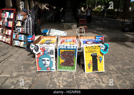 Havana, Cuba. Tourist market in Plaza de Armas with shops, fair with stall selling souvenirs, gifts, handicrafts, posters, books Stock Photo