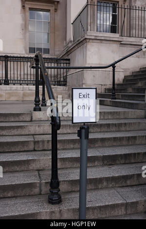 An Exit Only sign on the steps of the National Gallery, on 11th January 2017, in Trafalgar Square, London, England. Stock Photo