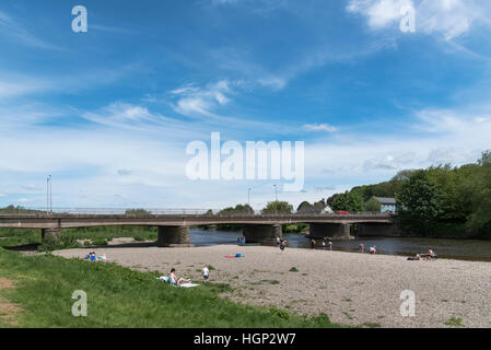 A view of Glasbury Bridge crossing the River Wye in Powys, Wales on a summer's day. Stock Photo
