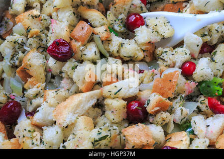 Homemade stuffing for the Christmas turkey, ready to stuff the bird. Stock Photo