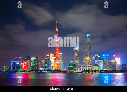 Night view of Shanghai business district. China Stock Photo