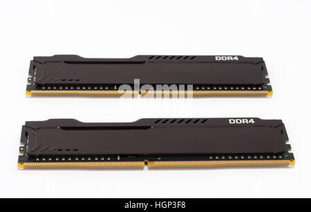 Ram DDR4 memory modules on white background, main component of desktop computer. Stock Photo