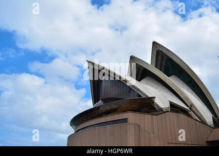 The Sydney Opera House SOH on Bennelong Point next to the Sydney Harbor Bridge and Harbor in Australia, New South Wales Stock Photo