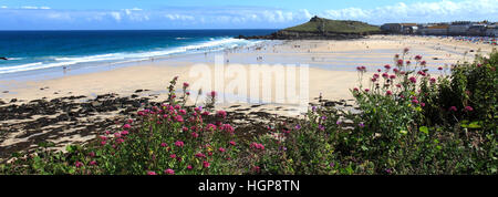 Summer, Porthmeor surfing beach, St Ives town, Cornwall County; England; UK Stock Photo