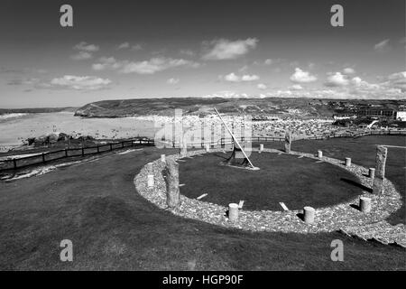 Droskyn Sundial, Millennium Landmark, Perranporth village; Cornwall County; England; UK Stock Photo