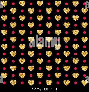 Vector Valentines day seamless pattern background with hearts of gold and black. Vector illustration Stock Vector